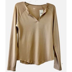 Jenni Intimates split neck pajama top, beige, warm & cozy